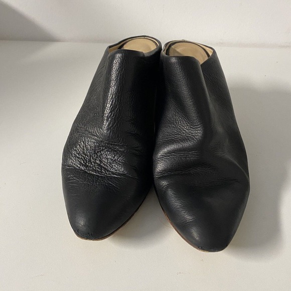 The Shoe Box Black Slip On Leather Almond Toe Mule Block 3" Heel Pump 38 - Picture 3 of 9
